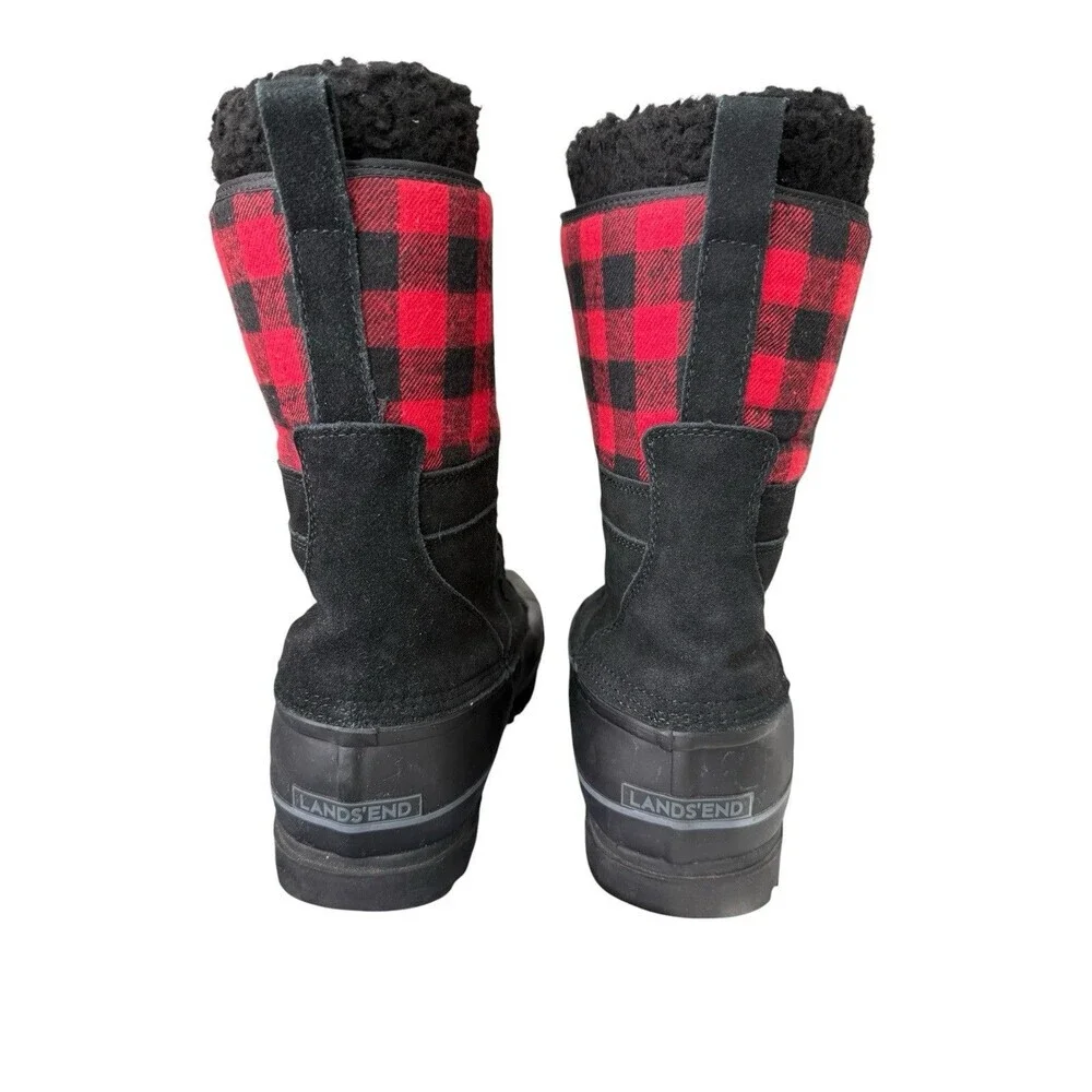 Lands’ End Duck Boots Mens 9 Black Plaid Insulated Snow Winter Lace Up